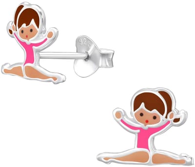 Joy|S - Zilveren ballerina turnster danseres oorbellen - 10 x 8 mm - roze - oorknoppen - kinderoorbellen - sterling zilver 925