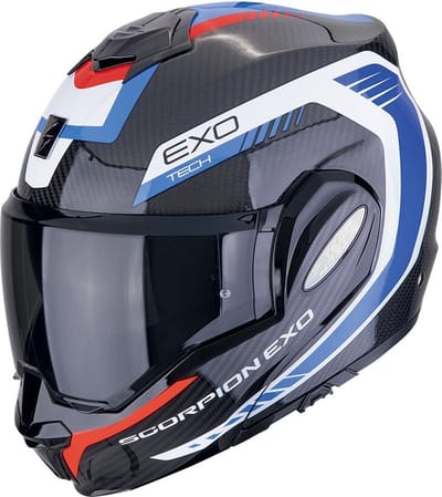 Scorpion Exo-Tech Evo Carbon Cosy Black-Blue-Red - Systeemhelm - Maat XL - Motorhelm - ECE 22-06 gekeurd