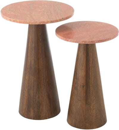 J-Line bijzettafel Rond Marmer - hout - terracotta/bruin - set van 2