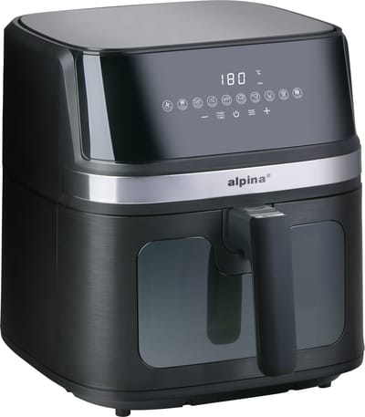 Alpina Airfryer XL 8 Liter - Air Fryer voor 4 tot 6 Personen - Heteluchtfriteuse met Digitaal Display en Timer - Instelbare tTemperatuur 80-200°C - Heteluchtoven met 10 Programma’s - Zwart