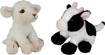 Ravensden - Boerderij dieren pluche knuffels - 2x stuks - Schaap en Koe - 15 cm