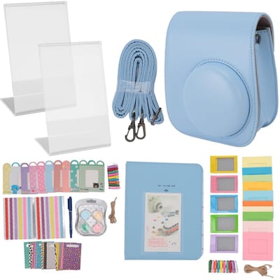 Dailygoods- Accessoireset voor Mini 12 Instant Camera - PU-leren Tas - Album 64+1 Foto's - Filters in 4 Kleuren - Schouderband 115 cm - Inclusief Stickers - Instantcamera