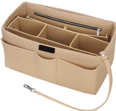 Famanu – Vilten handtas organizer inzetstuk - bag-in-bag tasorganizer met ritssluiting voor tote bags en shoppers - beige - maat M