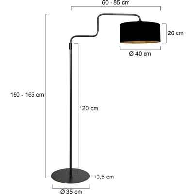 Zwarte vloerlamp Bloeba 4161ZW van Steinhauer, verstelbaar van 150 tot 165 cm, metalen en textiele kap, trendy binnenverlichting met zwenkarm en vloerschakelaar