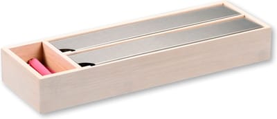 FSC® Keuken Foliedispenser voor 2 Rollen folie - Wit FSC® Bamboe Hout - Met 1 Opbergvakje - Keuken lade Folie dispenser voor aluminium- & huishoudfolie