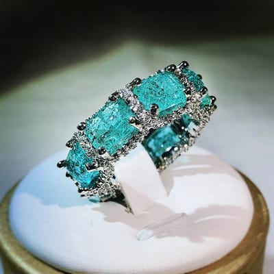 Bague en zircon bleu mer incrusté, bague pour femme, cadeau de fête d'anniversaire 6 vert