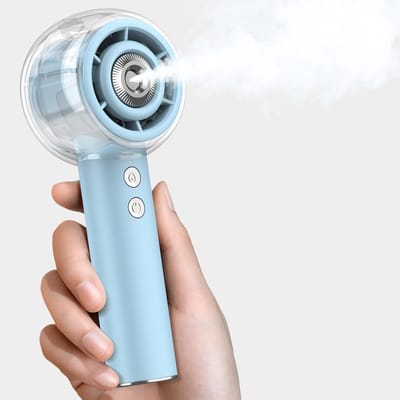 SnelShoppen - Draagbare Vernevelingsventilator Mini USB Ventilator met Turbo Motor, 6000mAh Oplaadbaar, 4 Snelheden, Blauw voor Reizen, Buiten, Campin
