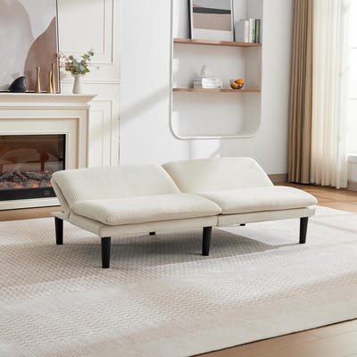 BLACKCOLORS 2-zitsbank met 3 verstelbare standen, beige, 106-140-180° – ronde poten van zwart kunststof, bekleding van corduroy-achtig fluweel, houten lattenbodem, ontspannen loungebank voor de woonkamer en de thuisbioscoop