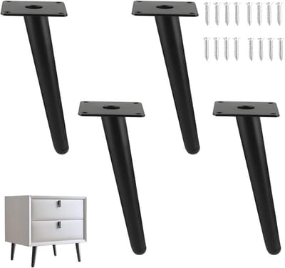 4x Schuine Meubelpoten Metaal Zwart Kegelvormig 15 cm - Vervangt Poten voor Kast, Bank en Tafel (Inclusief Schroeven)