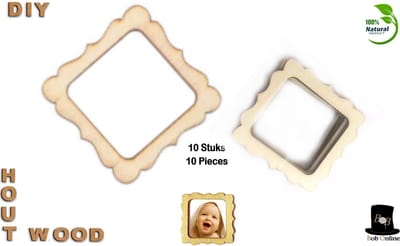 Bob Online ™ - 10 Stuks - Vierkant Houten Fotolijsten (Vierkante Vorm) - Natuurlijke Houten Craft Vierkant Fotolijst – Square Wooden Craft DIY Frames – Scrapbooking en Kaarten Maken Houten Accessoires – Houten Hobby Fotolijst – Doe-het-zelf Fotolijst