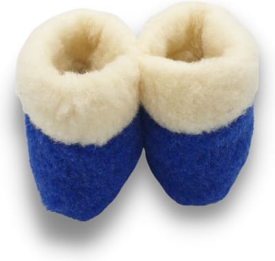 wollen sloffen 100% wol pantoffels -blauw/wit hoog model- maat 41