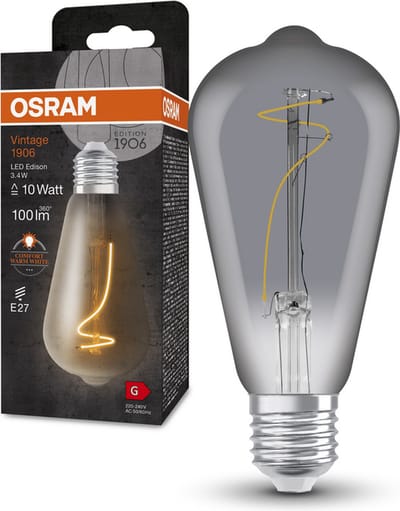 OSRAM LED lampen, Vintage Edition, 10W vervanging, E27, ST64-vorm, 1800 Kelvin, Warm Comfort Light, Helder glas, enkelpak