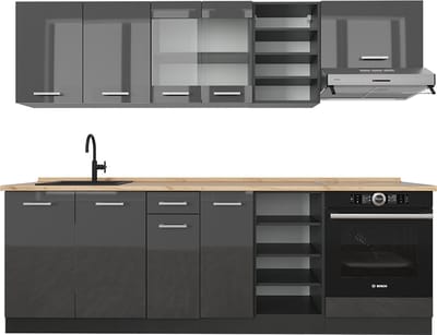 Vicco R-Line Complete keukeneenheid – 240 cm zonder werkblad Antraciet hoogglans/antraciet