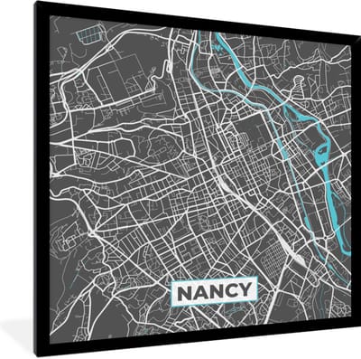 Fotolijst incl. Poster - Nancy - Stad - Stadskaart - Plattegrond - Frankrijk - 40x40 cm - Posterlijst
