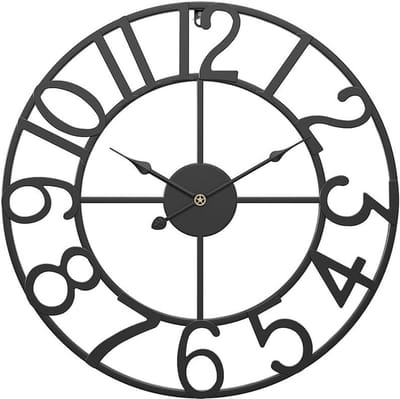 Open Wandklok - Tuinklok Decoratief - Buiten Tijd Aflezen - Leisteen Effect - 34.5 cm - Zwart