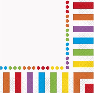 UNIQUE - 16 Gestreepte Papieren Verjaardagsservetten 33 x 33 cm, Veelkleurig met Stippen