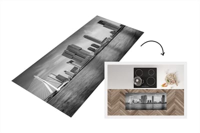Keukenloper - Loper keuken - Rotterdam - Erasmus - Brug - Zwart - Wit - 120x50 cm - Keukenloper vinyl