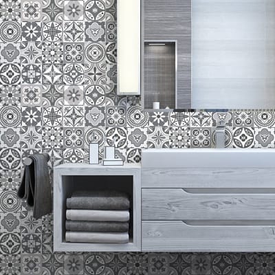 Zelfklevende tegelmuurstickers voor keuken en badkamer - 24 cementtegelstickers, Azulejos Arcangelo-design - 24 stickers, 10x10 cm