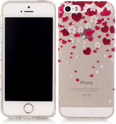 Peachy Hartjes liefde bloemetjes hoesje TPU geschikt voor iPhone 5 5s SE 2016 - Transparant Rood Roze