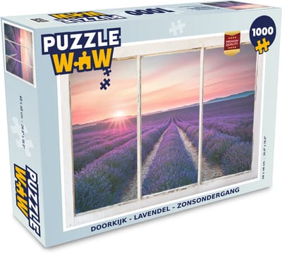 Puzzel Doorkijk - Lavendel - Zonsondergang - Legpuzzel - Puzzel 1000 stukjes volwassenen