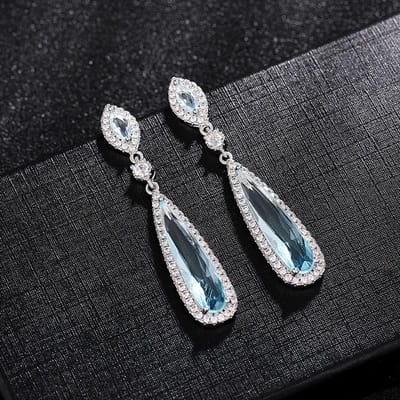 Huitan Esthetische Lichtblauwe Hangende Oorbellen voor Vrouwen Mode Beknopt Design Temperament Dames Oorbellen Bruiloftsfeest Sieraden gray
