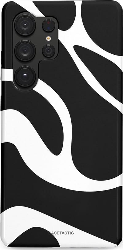 Casetastic Hoesje Geschikt voor Samsung S25 Ultra - Stijlvolle Beschermende Duo-layer Case - Zwart Wit Golven