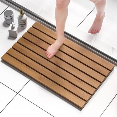 Houten Bamboe Antislip Bad- en Douchemat - Waterbestendige Vloermat voor Binnen en Buiten (79,5 x 46 x 3,8 cm)