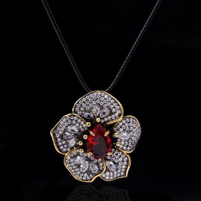 Nieuwe Europese en Amerikaanse Kleurrijke Zirkonia Bloemen Ring Ketting gray