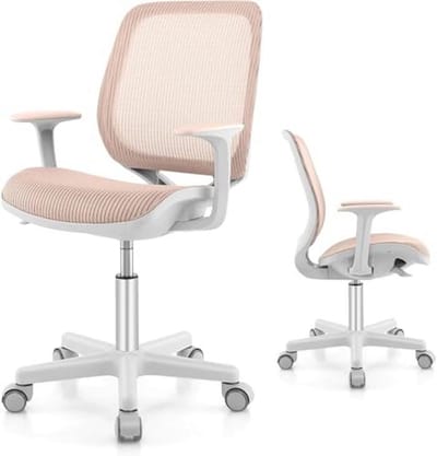 Kinderbureaustoel Draaibaar - Jeugdstoel Bureau - Comfortabel Zitten - Zitrem op Wielen - 43-55 cm - Roze