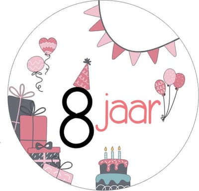 25x Sluitsticker 8 Jaar - Roze - 40 mm - Meiden Sticker - Sluitzegel - Sticker Verjaardag meisjes - Ballonnen - Cadeau's Kado's - Glossy - Sluitzegel - Wensetiket - Uitdelen - Jarig - Trakteren - Hoera