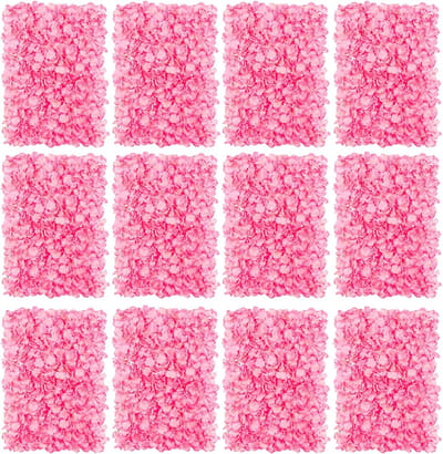 Kunstbloemen, wandkunstbloemen, decoratie, 12 stuks, roze bloemstukken, bloemenwand, hortensia, decoratieve bloemen, kunstzijden bloemen, bloemstuk voor bruiloft, balkon, tuin, woonkamer