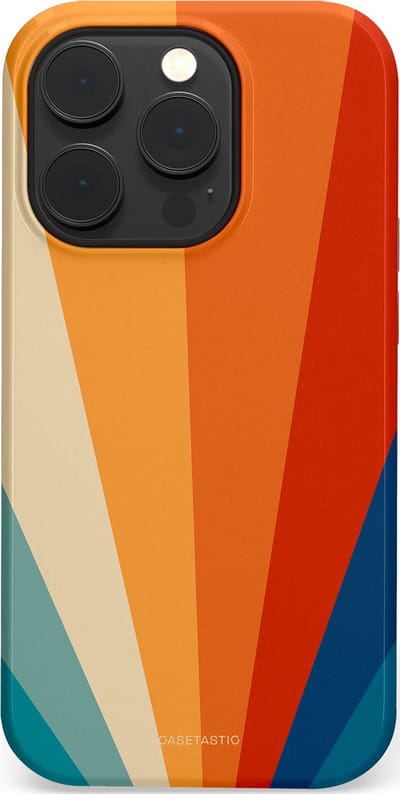 Casetastic hoesje geschikt voor Apple iPhone 14 Pro - MagSafe - Dubbellaagse bescherming - Retro straal - Fashion Case - Oranje Okergeel Petrol Rood