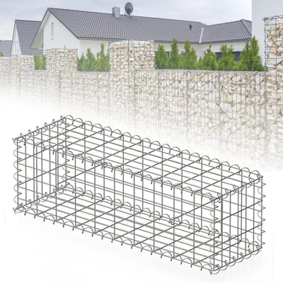 Stenen mand - Draadmand - Tuin afscheiding - Gegalvaniseerd staal - 100 x 30 x 30 cm - Zilver