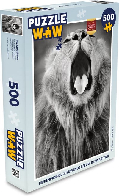 Puzzel Dierenprofiel geeuwende leeuw in zwart-wit - Legpuzzel - Puzzel 500 stukjes