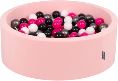 KiddyMoon ballenbad 90x30cm met 200 ballen ∅ 7cm ballenbad met kleurrijke ballen - voor baby's kinderen rond - lichtroze: wit zwart zilver donkerroze