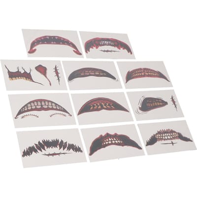 12 Pièces Tattoos Temporaires Halloween Autocollant Rapide Coloré Nettoyable Portable Autocollant Tattoos Visage pour Enfants Adultes white