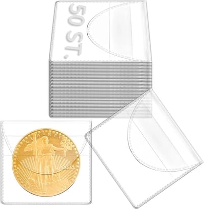 Set van 50 muntenvakken - 2,2 x 2,2 inch - Verzamelen - individuele beschermhoesjes - Water- en stofdicht - voor munten sieraden kleine voorwerpen - Ideaal voor opslag en bescherming - transparante