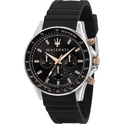 Maserati Sfida Chronograaf Siliconen Band Zwarte Wijzerplaat Quartz R8871640002 100M Herenhorloge zwart