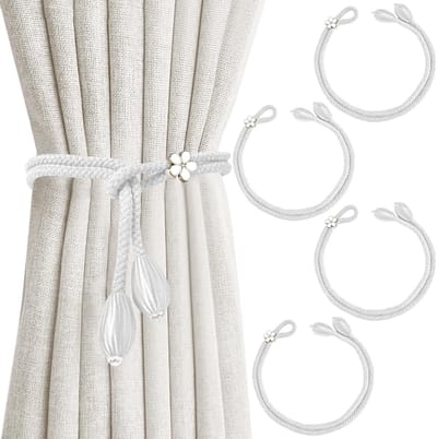 MTTProducts - Gordijn Touwen - Boho Stijl - Handgehaakt - Wit - Gordijntrekken - Elegant voor Thuis en Kantoor - 4 Stuks
