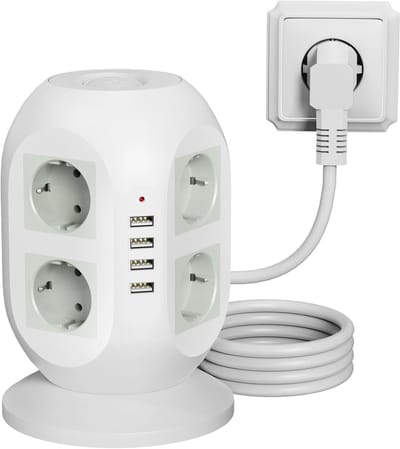 Daity 1-delige - multifunctionele stekkerdoos met 4 USB-poorten - 8-voudige stekkerdoos met overspanningsbeveiliging - USB-poorten - 2 meter verlengsnoer - multifunctionele stekkerdoos voor thuis/kantoor