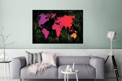 Aluminium schilderij 180x120 cm - Wanddecoratie metaal - Wereldkaart - Kleuren - Planten - Metalen muurdecoratie woonkamer - Decoratie industrieel - Foto op dibond - Industriële accessoires slaapkamer