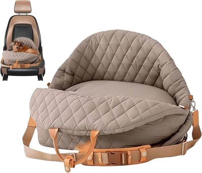 Hondenstoel Kleine Honden - Puppydrager Autoaccessoires - Veilig Reizen - Verstelbare Veiligheidsriem - 40 x 30 x 6 cm - Kameel