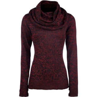 Black Premium by EMP Rood-zwarte trui in melange-look met knuffelige coltrui, veterdetail op de achterkant en duimgaten - Dames - S