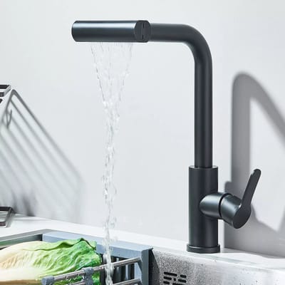 Kraan keuken zwart, koudstart keukenkraan uittrekbaar, spoelbakarmatuur met sproeier 4 waterstraalsoorten, hogedruk armatuur keuken 360° draaibaar, mengkraan keuken roestvrij staal