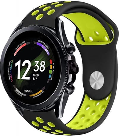 Strap-it Siliconen sport bandje - geschikt voor Fossil Gen 6 44mm / Gen 5 / Gen 5e 44mm - zwart/geel