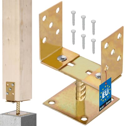 KOTARBAU® Paalhouder, Paalvoet, Verzinkt Staal, 0-160 mm, Goud, Paalsteun, Paalhouder Verstelbaar, Paaldrager, Verstelbare Paalvoet, voor Houten Balken