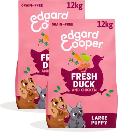 Edgard Cooper 2x Puppy Graanvrij Hondenvoer (Eend & Kip 12kg), Natuurlijke Hondenbrokken voor Puppy's, Glutenvrij, Hypoallergeen, met Vers Vlees & Aminozuren