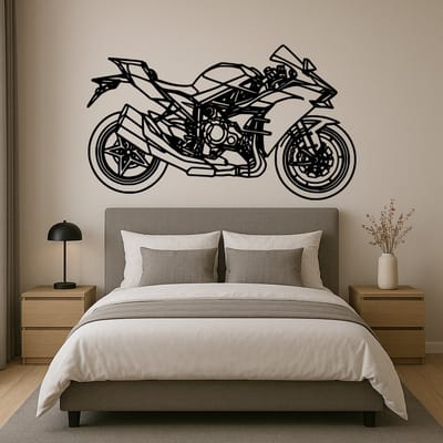 BR2Laser Kawasaki Ninja H2R – Wanddecoratie – Lasergesneden Hout – Motorkunst– 55 cm Breed