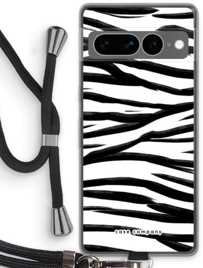 Case Company® - Hoesje met koord geschikt voor Google Pixel 7 Pro hoesje met Koord - Zebra pattern - Telefoonhoesje met Zwart Koord - Bescherming aan alle Kanten en Over de Schermrand