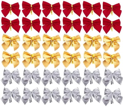36 stuks Festival Boog Decoraties Zilver Rood Goud Xmas Strik Decoratie Ornamenten voor Kerstkransen Boom Opknoping Decoratie Cadeaus Inpakken Ambachtelijke Benodigdheden